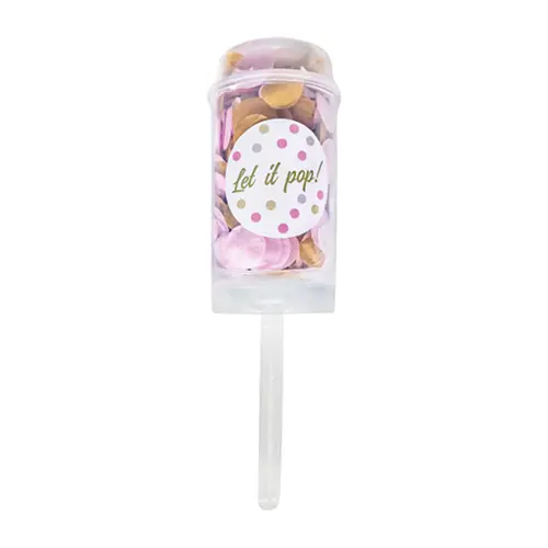 1 Popper Confettis Push Pop Papier Rond Blanc Rose Beige