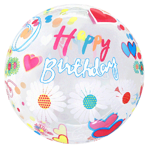 Printed Bubble 20" Bday Heart and Flowers