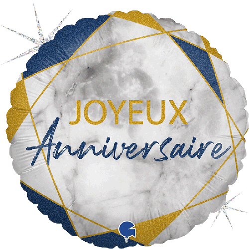 Marble Matte Joyeux Anniv Bleu 18" - Grabo FDS