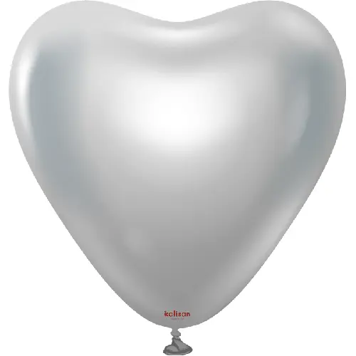 12" Heart Mirror Silver Latex 25ct FDS - Kalisan