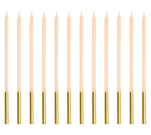 Lot De 12 Bougies unies Beige de 14cm 