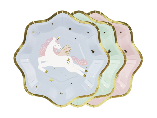 Lot De 6 Assiettes Licorne 18 cm Rose, Vert, Bleu  ( Carton )