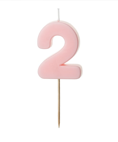 1 Bougie Rose numéro " 2 " de 5.5 cm 