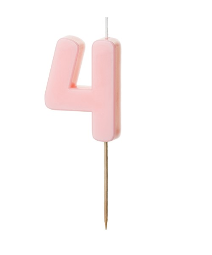1 Bougie Rose numéro " 4 " de 5.5 cm  