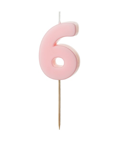 1 Bougie Rose numéro " 6 " de 5.5 cm  