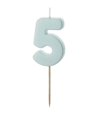 1 Bougie Bleu numéro " 5 " de 5.5 cm  
