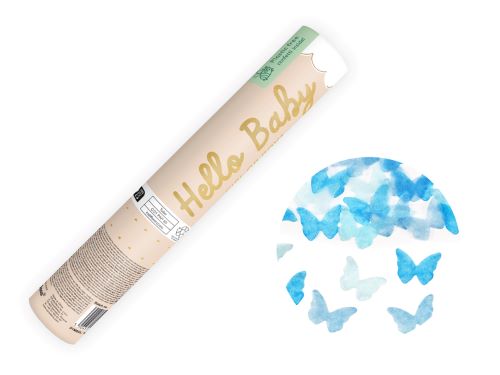 Canon à confetti avec des papillons de 3 nuances de Bleu