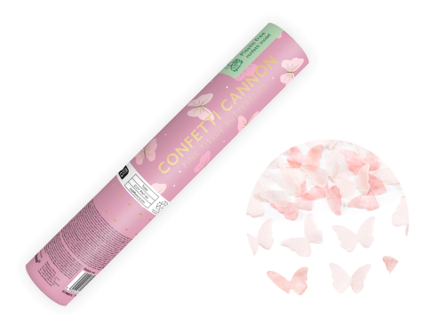Canon à confetti avec des papillons de 2 nuances de Rose