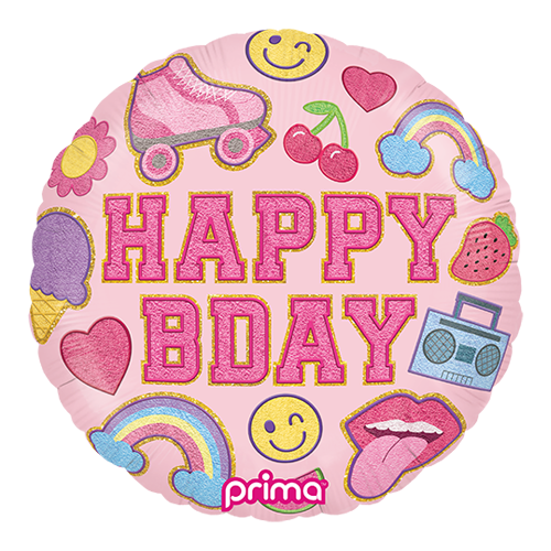 [PF-BGPT-18] 1 Alu 18" Rond Happy Birthday Girl Patches - Prima