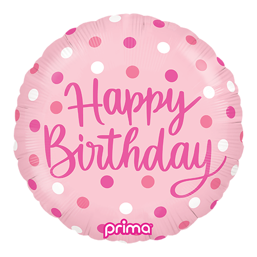 [PF-BDPK-18] 1 Alu 18" Rond Happy Birthday Pink Dots - Prima