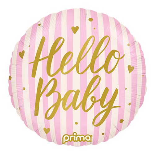 [PF-HBPK-18] 1 Alu 18" Rond Hello Baby Pink Stripes - Prima