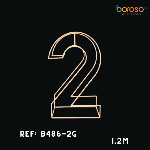 [B486-2G] Cadre Chiffre Deux (2) En Métal Dorée 1,5M – Borosino