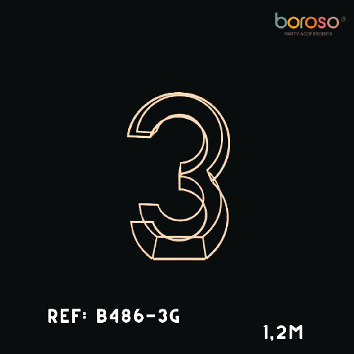 [B486-3G] Cadre Chiffre Trois (3) En Métal Dorée 1,5M – Borosino