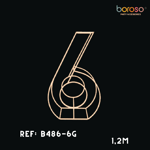 [B486-6G] Cadre Chiffre Six (6) En Métal Dorée 1,5M – Borosino
