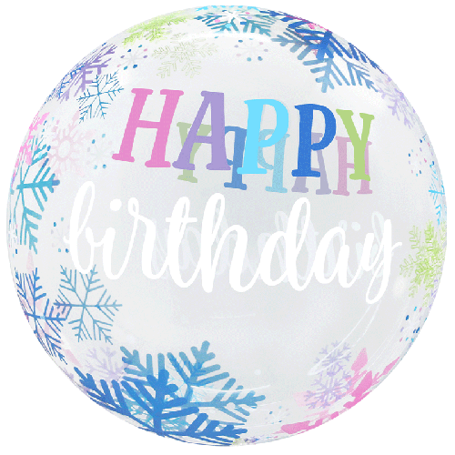 [BBQ010-2] Printed Bubble 20" Happy Bday Flocons