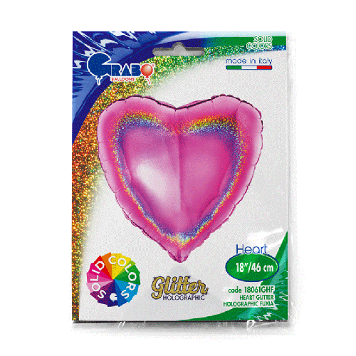 [G18061GHF-P] Coeur Glitter Holographique Fuchsia 18" - Grabo