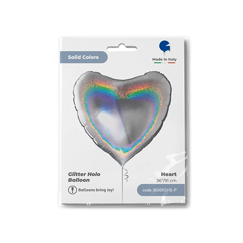 [G36069GHS-P] Coeur Glitter Holographic Silver 36" - Grabo