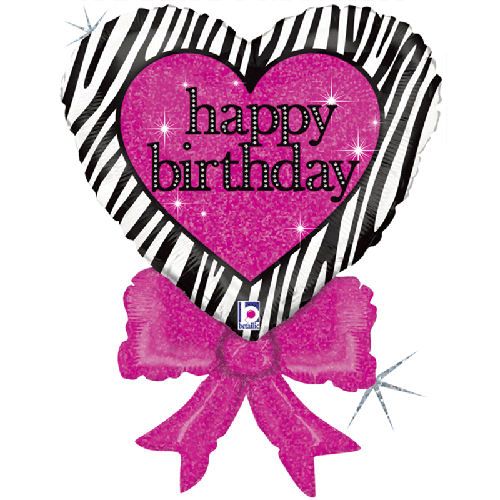 [G85889H-P] Birthday Zebra Heart Bow 30" - Grabo