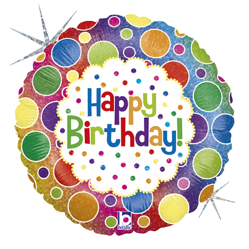 [G86819H-P] Rainbow Dots Birthday Holo 18" - Grabo