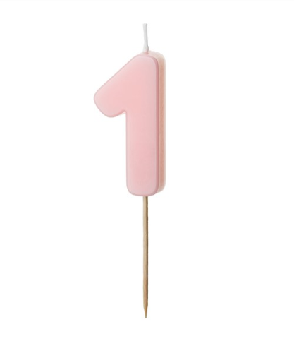 [SCU10-1-081J] 1 Bougie Rose numéro " 1 " de 5.5 cm